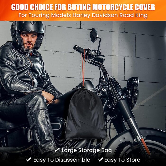 Водонепроникний чохол для мотоцикла Harley Davidson Touring, 420D, преміум-якість, захист від дощу, пилу та UV, для моделей із боковими кофрами (274x111x142 см), чорний