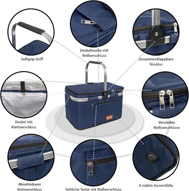 Foldable Shopping Basket 35L + Bottle Bag with 9 Compartments for Bottles up to 1.5L | Set of Large Insulated & Waterproof Cooler Bag + Bottle Basket: Lunch Bag, Bottle Carrier, Thermos Bag, Bottle Bag