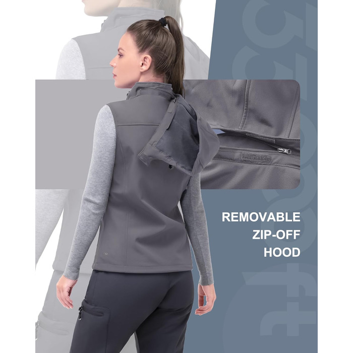 Жіночий софтшеллова жилетка 33000ft з капюшоном, флісовою підкладкою та 5 кишенями для їзди, бігу, піших прогулянок (4XL, світло-сірий)