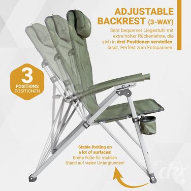 Крісло кемпінгове Dieckkiners Ehlin, сталеве, складане, з високою спинкою (3 положення), для балкона, саду, тераси, зелене