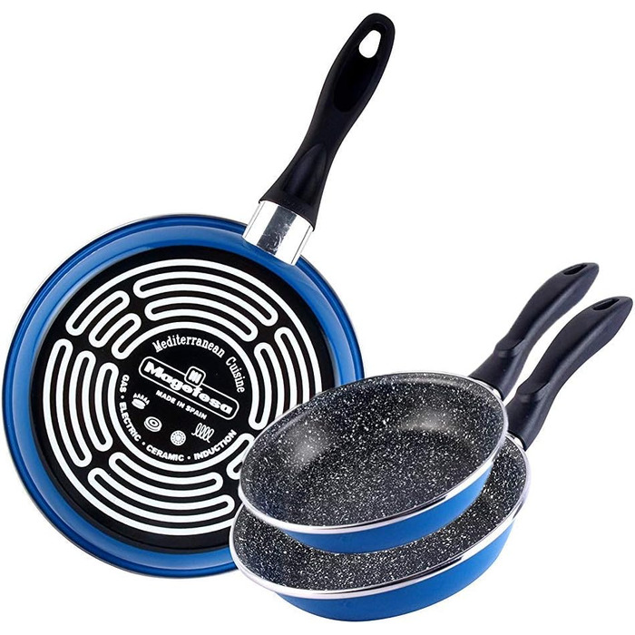 Набір сковорідок Magefesa K2 Blau (20/24/28 см), антипригарне покриття, для всіх плит (індукція), економія енергії 50%