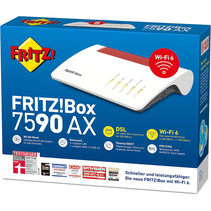 Роутер FRITZ!Box 7590 AX Wi-Fi 6: DSL-маршрутизатор з Wi-Fi 6, Mesh, DECT, VDSL Supervectoring 35b