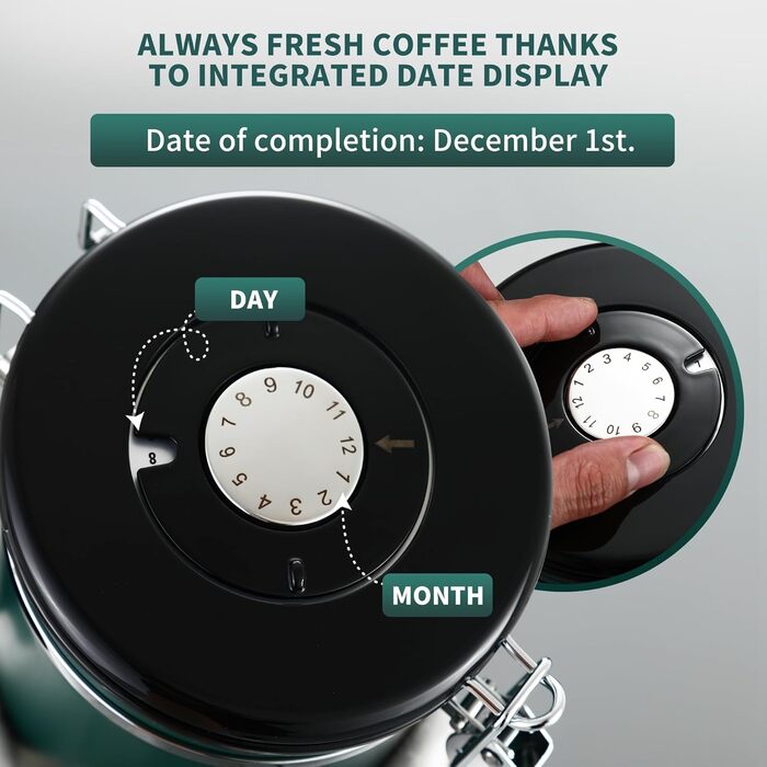 Металева кавова банка 1.8 л з датою та ложкою, для кави, горіхів, какао, чаю