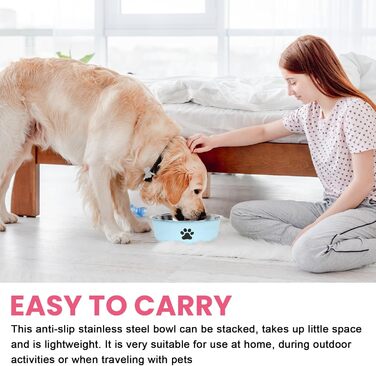 Набір з 4 мисок для собак з нержавіючої сталі, протиковзкі, для води та корму, 18 см, підходять для собак та котів будь-якого розміру