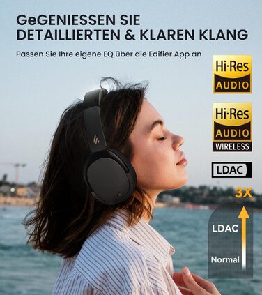 Edifier WH950NB: Бездротові навушники з активним шумозаглушенням, LDAC, Hi-Res Audio, Bluetooth 5.3, 55 годин роботи, чорний