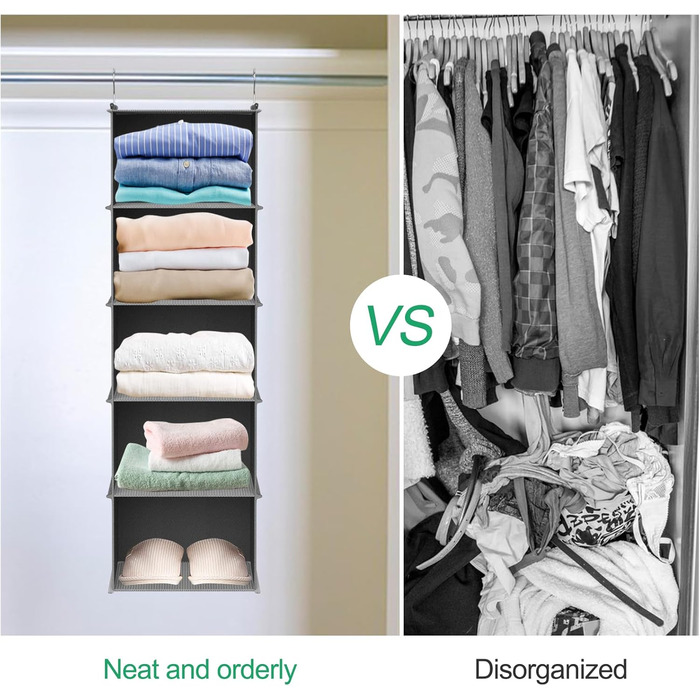 Настінна вішалка-органайзер з 5 відділеннями, складана, економна, для спальні, з 2 бічними кишенями