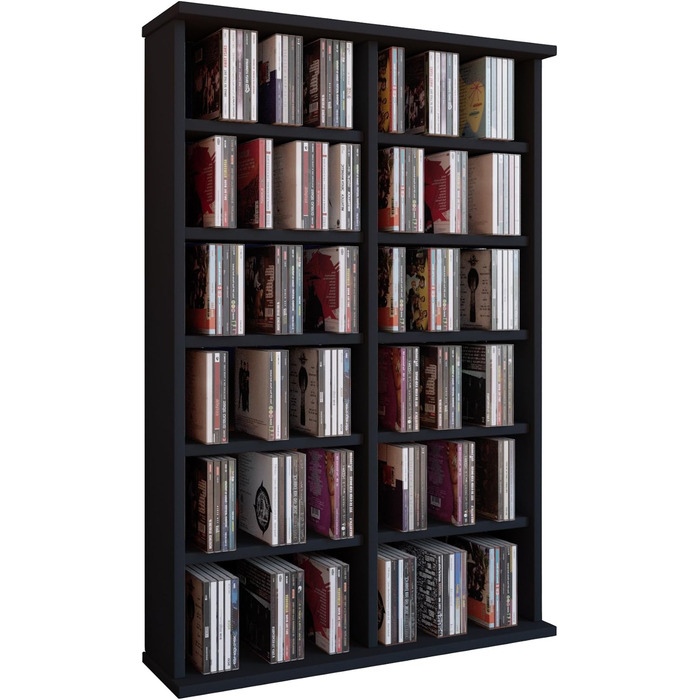 VCM Wood CD DVD Stand Shelf | CD shelf with space for 300 CDs or 130 DVDs or 72 videos | Dimensions: H. 92 x W. 60 x D. 18 cm. | Elegant DVD shelf | Blu-ray shelf | CD shelf - Ronul Black