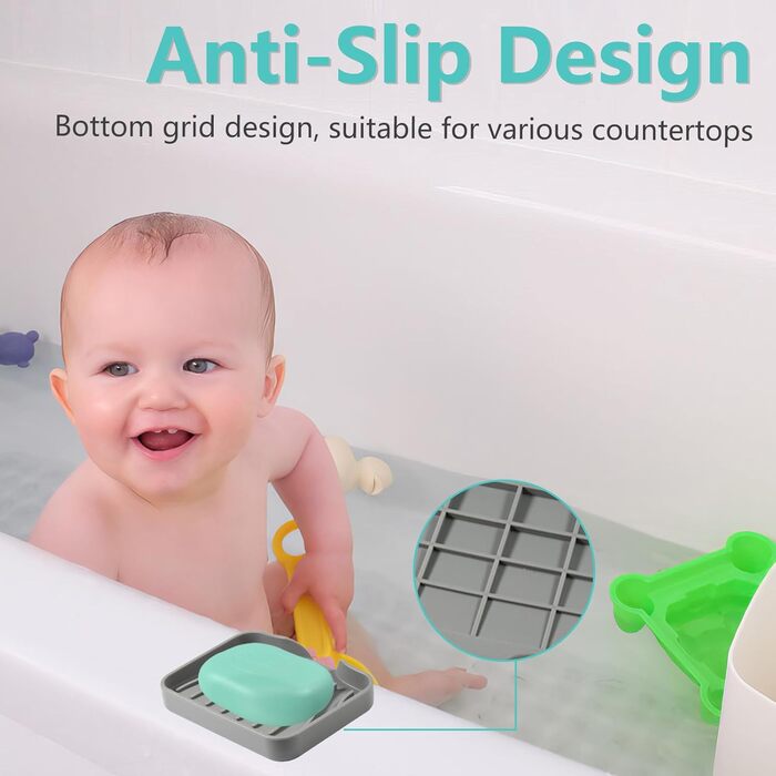 2 шт. Силіконові мильниці з отвором для стоку, мильниця для душу, мильниця для ванни, мильниця для раковини, мильниці для ванної кімнати, кухні та лічильника (Білий) (Сірий)