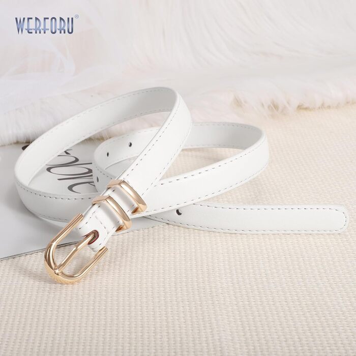 Жіночий тонкий шкіряний ремінь WERFORU (2 шт.) для джинсів та штанів. Ремінь з золотистою пряжкою, довжина 110 см, підходить для талії 80-92 см (чорний+білий)
