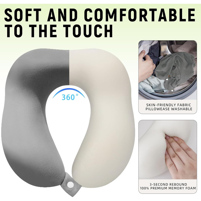 Подушка для шиї в подорожах: Memory Foam, для авто, літака, офісу, дому (сіра)