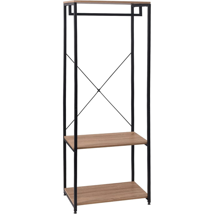 WOLTU Clothes Rack Hanging Shelf Clothes Rail with Shoe Shelf for Bedroom Wardrobe Stand, Metal and Wood, Black + Light Oak, approx. 60 x 40 x 167 cm
