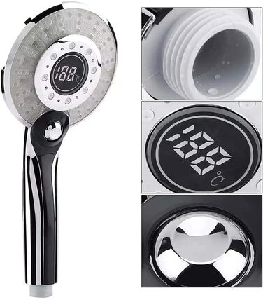 LED Shower Head, Rain Shower with 3 Color Changing Lights, Temperature Control, Handheld Shower with Digital Temperature Display, Large, Water-Saving, Pressure-Boosting Shower Head, Chrome