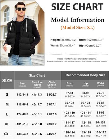 Чоловіча степкова жилетка Vancavoo на осінь/зиму з капюшоном, чорна, розмір M