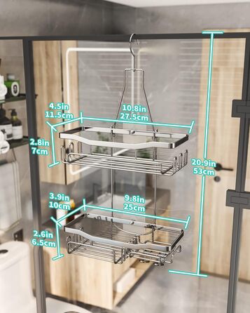 HapiRm Shower Shelf to Hang with Razor Holder & Soap Holder - Hanging Shower Shelf with Multiple Hooks - High-Quality Hanging Shower Shelf Stainless Steel No Drilling-Silver