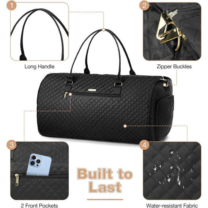 Сумка-органайзер для подорожей 2в1, жіноча, 50L, з відділеннями для взуття та речей, чорна