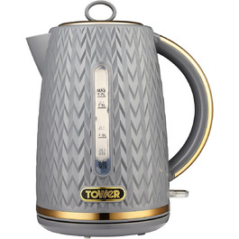 Tower T10052GRY Electric Kettle - 1.7L Stainless Steel, Grey with Brass Accents - Empire Series