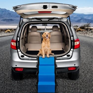 Рампа для собак, складана, 4 сходинки, для будь-якого авто, до 75 кг, водонепроникна, поліестер, Оксфорд Метал (блакитна)