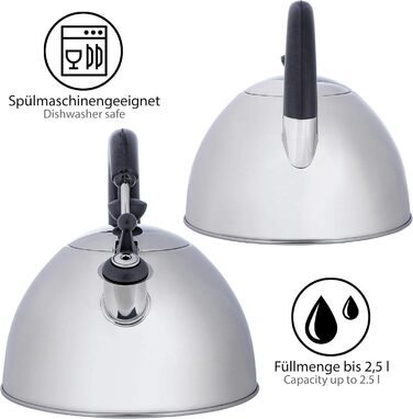 ONVAYA® Чайник з нержавіючої сталі | 2,5 л | Електрочайник | Чайник-заварник | Класичний свистковий чайник з мелодійним звуком | Для індукційних плит