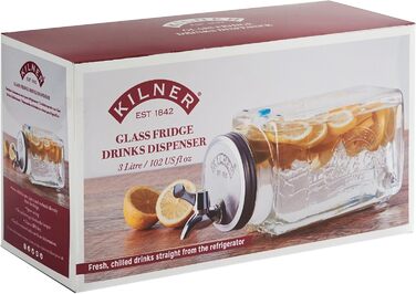 3-Liter Refrigerator Beverage Dispenser with Tap, Glass/Metal, Dimensions: 32.7 x 14 x 18 cm