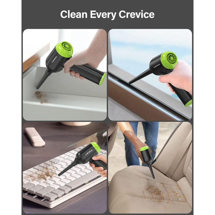 Електричний пилосос для повітря з HD-дисплеєм - Air Duster 200000 RPM з LED-підсвічуванням, міні-турбіна на акумуляторі, спрей для чищення ПК, повітряна турбіна для клавіатури, дому, авто, W06 (сірий та зелений)