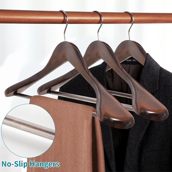 Wooden Clothes Hangers, 6-Piece Suit Hangers, 360° Swivel Hook, for Jackets, Shirts, Suits, Coats, 44 x 5.5 x 23 cm (L x W x H), Dark Walnut AWY0406H