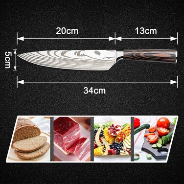 Ніж кухонний професійний Noa Home Deco з нержавіючої сталі, універсальний, 20 см