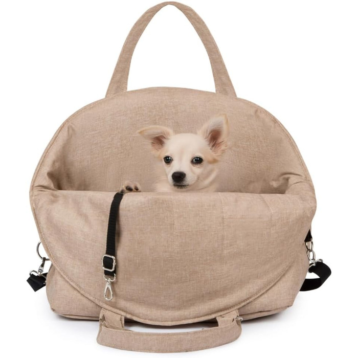 Чохол-переноска для собак та котів Petsen 3в1 – автокрісло, переноска, сумка – ручної роботи в ЄС – миється, з подушкою (Бежевий)