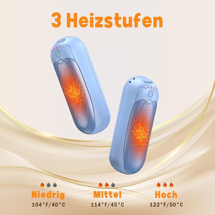 Електричні грілки для рук 2 шт. 7000mAh з 3 рівнями нагріву, портативні магнітні грілки для рук, подарунок на зиму для жінок та чоловіків (2 шт. блакитні)