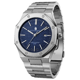 Годинник SAPPHERO чоловічий водостійкий 30M з нержавіючої сталі, восьмигранний, кварцовий, з японським механізмом, бізнес-стиль, з датою, срібно-блакитний