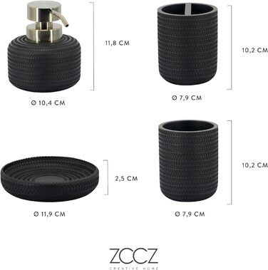 Набір аксесуарів для ванної кімнати ZCCZ, 4 шт. Чорний: мильниця, тримач для зубних щіток, стаканчик, мильниця. Організатор для раковини