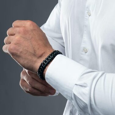 Чоловічий шкіряний браслет SERASAR Premium | Магнітна застібка з нержавіючої сталі, чорний, срібний, золотий | У подарунковій коробочці | Чудова ідея подарунка, 20 см, колір: чорний