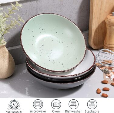 Набір тарілок Vancasso MODA 12шт: глибокі тарілки, тарілки для супу, пасти, салату, 800мл, багато кольорів