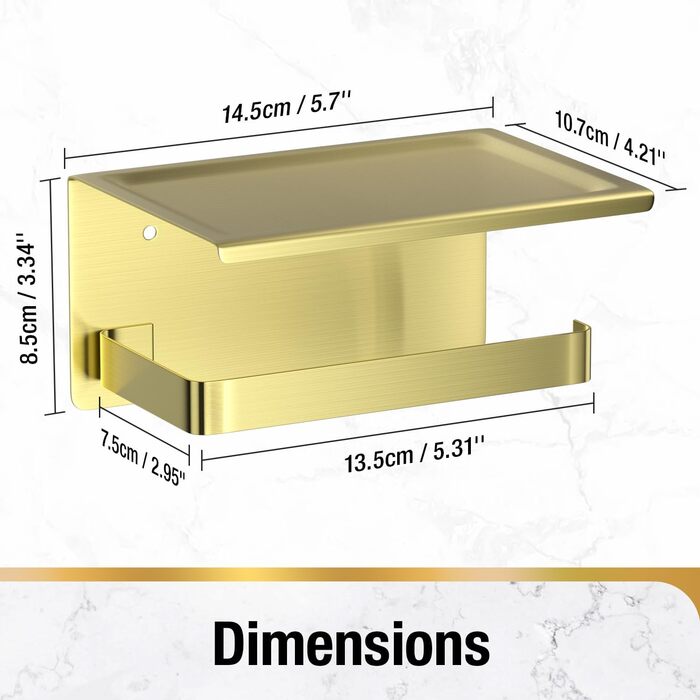 Тримач туалетного паперу HITSLAM без свердління, нержавіюча сталь з полицею, самоклеючий, для ванної кімнати, щіткова мідь