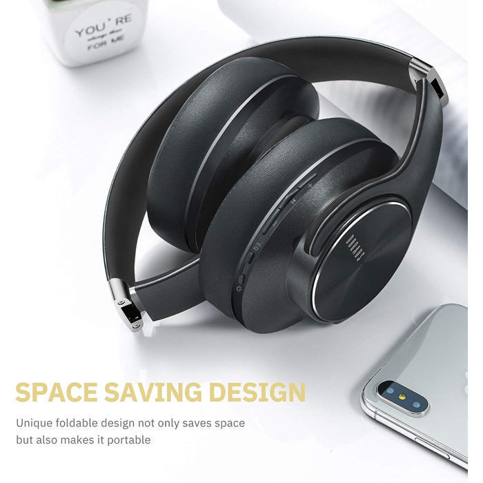 Навушники Bluetooth DOQAUS Over-Ear, 90 годин роботи, бездротові, з 3 EQ-режимами, HiFi стерео, складні, з мікрофоном, м'які амбушюри, для телефонів/подорожей/офісу/ноутбуків/ПК - Чорний