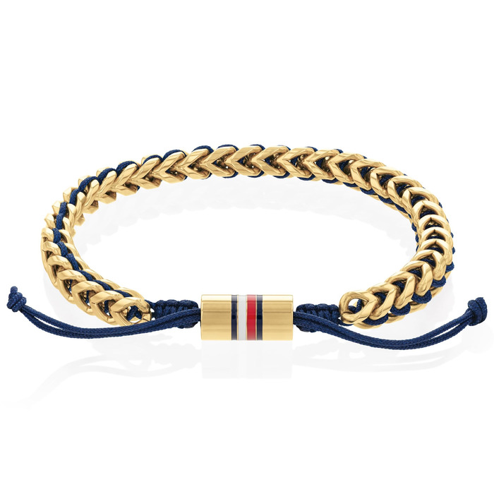Браслет чоловічий Tommy Hilfiger з нержавіючої сталі та нейлону плетене, золотий колір, з регульованим застібкою