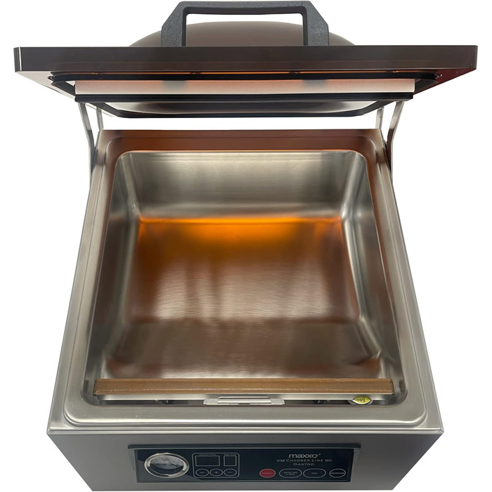 Професійний вакуумний пакувальник Maxxo VM Profi з подвійною зварювальною лінією, 20 л/хв, вакуумний насос 900 мбар, для харчових продуктів, з нержавіючої сталі (Kammervakuumіer VM ChamberLine 90 Gastro)