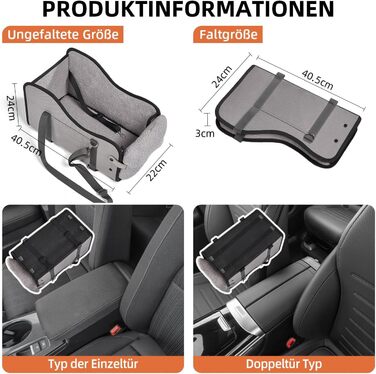 Автокрісло для собак та котів GGW | Безпечне автокрісло з подвійним кріпленням, водовідштовхувальне, з кишенями, швидка установка (сумісне з 99% підлокітників) (Сірий, стандартний стиль)