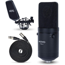 Movo VSM-5: Конденсаторний мікрофон XLR для студії з поп-фільтром та підвісом – ідеальний для вокалу, подкастів, стрімінгу, радіо та ASMR