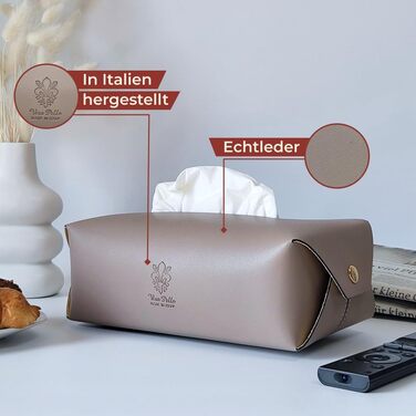 Genuine Leather Cosmetic Tissue Box, Handcrafted, Made in Italy, Perfect for Living Room, Bathroom, Kitchens, and Office/Practice (Gray)