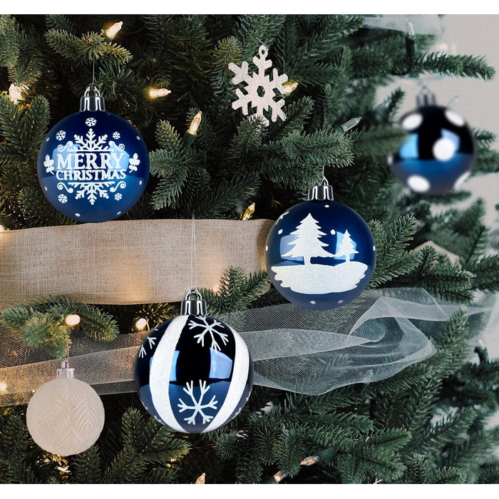 30 шт. ялинкові кулі Діаметр 6 см, пластик, темно-синій та білий колір, для прикраси ялинки на Новий Рік
