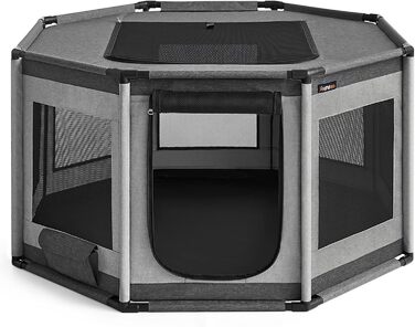 Клітка для цуценят Feandrea Oxford, восьмикутна, велика, 112 x 112 x 76 см, з PVC-каркасом, дихаюча сітка, з кишенею, сіро-сіра, PDC006G01