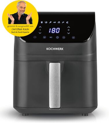 Фритюрниця повітряна RACHS KOCHWERK Vario-Doppelkammer 9 л з роздільною камерою, сенсорним екраном та 8 програмами | Без олії, для здорового харчування, 2700 Вт, Smart-Cook функція (Сірий, 4 літри)