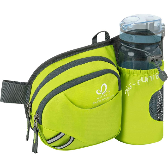 Спортивна поясна сумка Waterfly з тримачем для пляшки, для жінок та чоловіків, дихаюча, для бігу, велоспорту, кемпінгу, подорожей та активного відпочинку (світло-зелена)