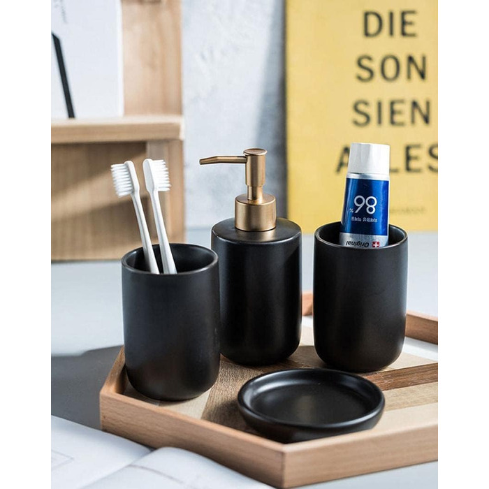 Набір аксесуарів для ванної кімнати з кераміки, 3 шт. (Жовтий) - мильниця, дозатор мила, стакан для зубних щіток