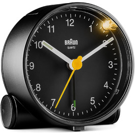 Braun Classic Analog Alarm Clock with Snooze Function and Light, Silent Quartz Movement, Crescendo Alarm in Black, Model BC01B.