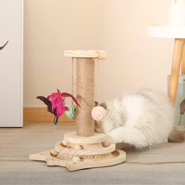 Wooden Cat Carousel, Multifunctional Cat Scratching Post, Wooden Cat Toy, Interactive Cat Toy, Size 26L x 26W x 34H cm