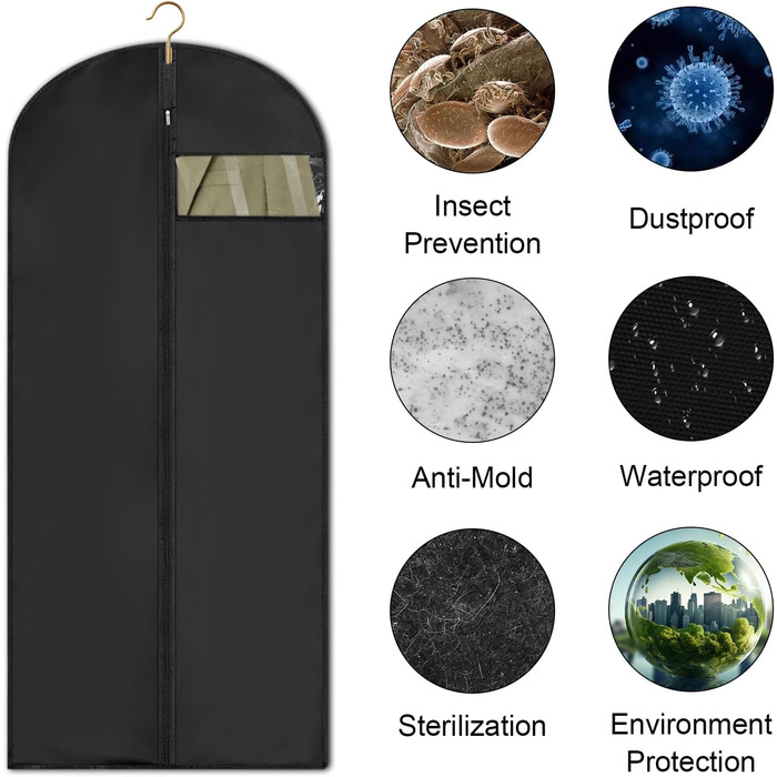 4 місткі мішки для одягу 60x120/100 см, чорні мішки для одягу, захисні чохли для костюмів, курток, вечірніх суконь з блискавкою, мішки для одягу 120 см для костюмів, курток, вечірніх суконь