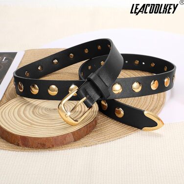 Жіночий шкіряний ремінь LeaCoolKey з пряжкою, з шипами, для джинсів та штанів, чорний, розмір M (82-91 см)