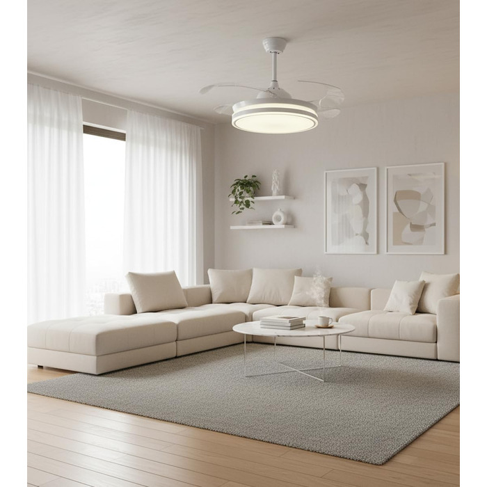 Вентилятор стельовий Bel Air Asgard 108 см з LED, DC-мотор, пульт, 3 режими, білий MINI