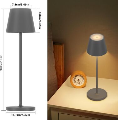 LED акумуляторна настільна лампа Klighten 2 шт. з регулюванням яскравості, для дому та вулиці, з USB зарядкою, 3000K, IP54, алюміній (темно-сірий)